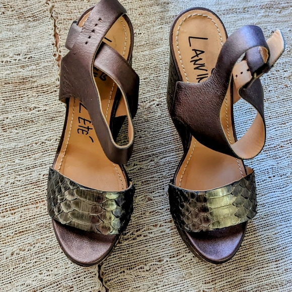 Lanvin Shoes - LANVIN PLATFORM PYTHON WEDGE SANDALS